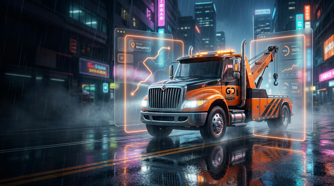 Futuristic Guru Darshana towing truck hero visual
